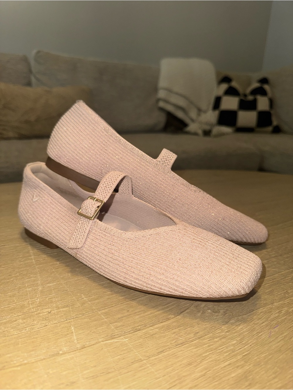 Light Pink Mary Jane Flats with Buckle Strap